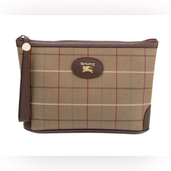 Burberry Pouch Vintage Check Wristlet Clutch Canvas and Leather Burberrys - Picture 1 of 9